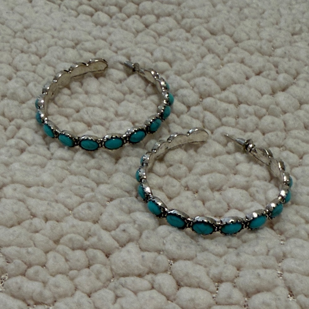 Silver and Turquoise Hoop Earrings